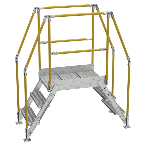 3 Step Galvanized Steel Cross-Over Ladder 66.5"x72.15" 500lb Capacity
